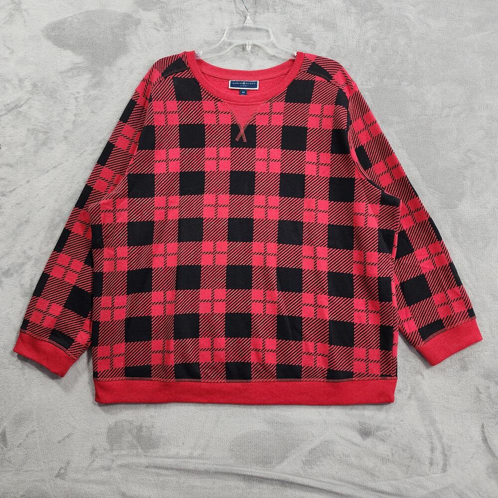 Karen Scott Sweatshirt Womens 2X Red Buffalo Plaid Raglan Crew Neck Pullover